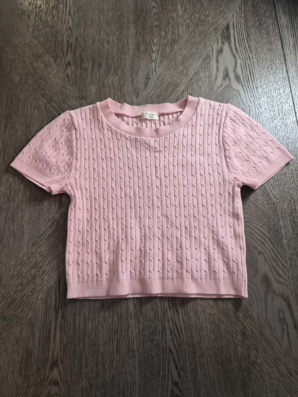 debut Pink Cable-Knit Short Sleeve Top